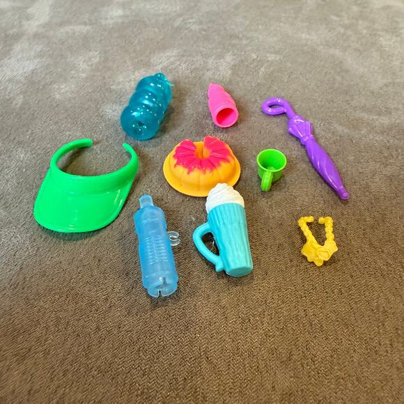 Barbie Accessories Lot Bundle Visor Umbrella Water Bottle Milkshake Latte - Picture 2 of 6